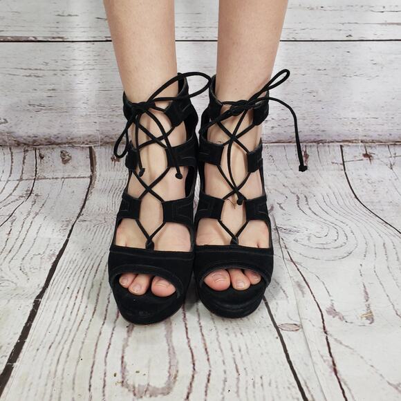 Vince Camuto Kamaye Women's Black Suede Lace Up Block Heel  Size 7.5 M - Picture 2 of 14